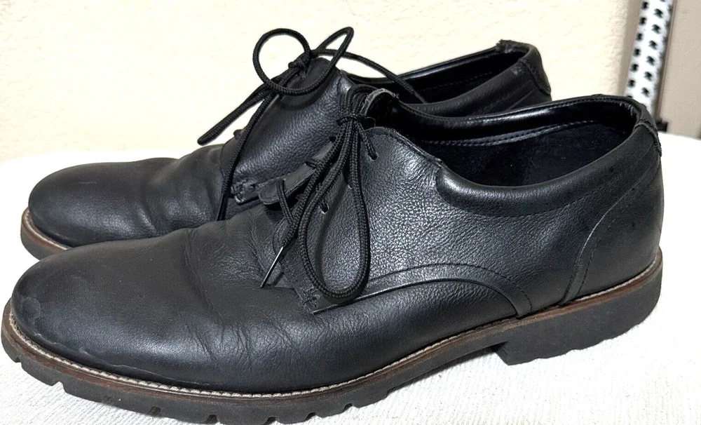 Rockport Men's Plain Toe Oxfords shoes Lug Sole Maverick sz 11 black leather